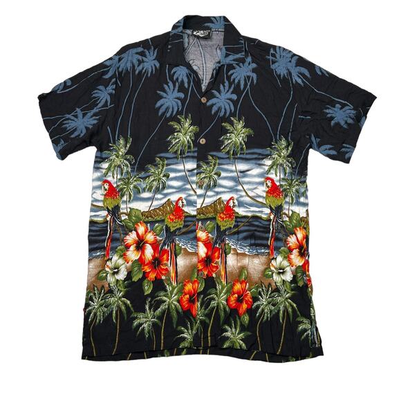 Vintage 90s AOP Casual Hawaiian Camp Button Up Shirt Uluwatu Mens XL - Picture 1 of 6